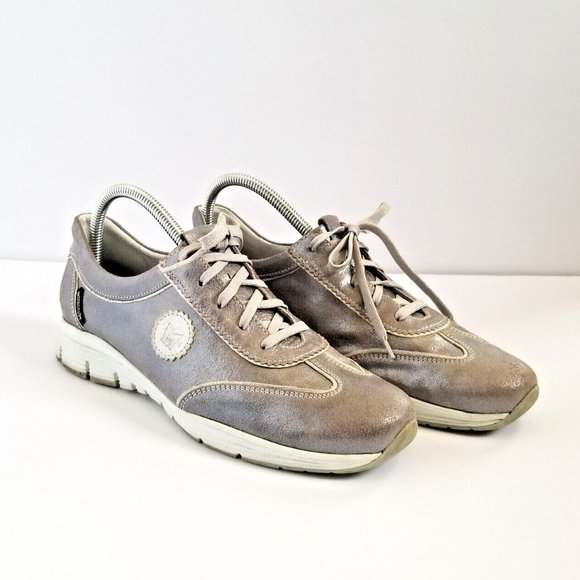 MEPHISTO Yael Metallic Gold Leather Sneakers US 9 UK 6.5 Lace Up Glittery - Picture 1 of 13